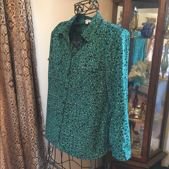 Notations green & black long sleeve blouse - Picture 3 of 8